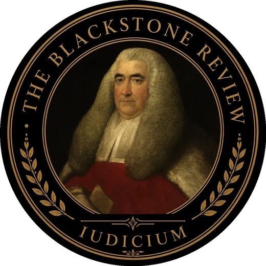 The Blackstone Review seal — a portrait of Sir William Blackstone ringed in gold, with laurels and the motto Iudicium